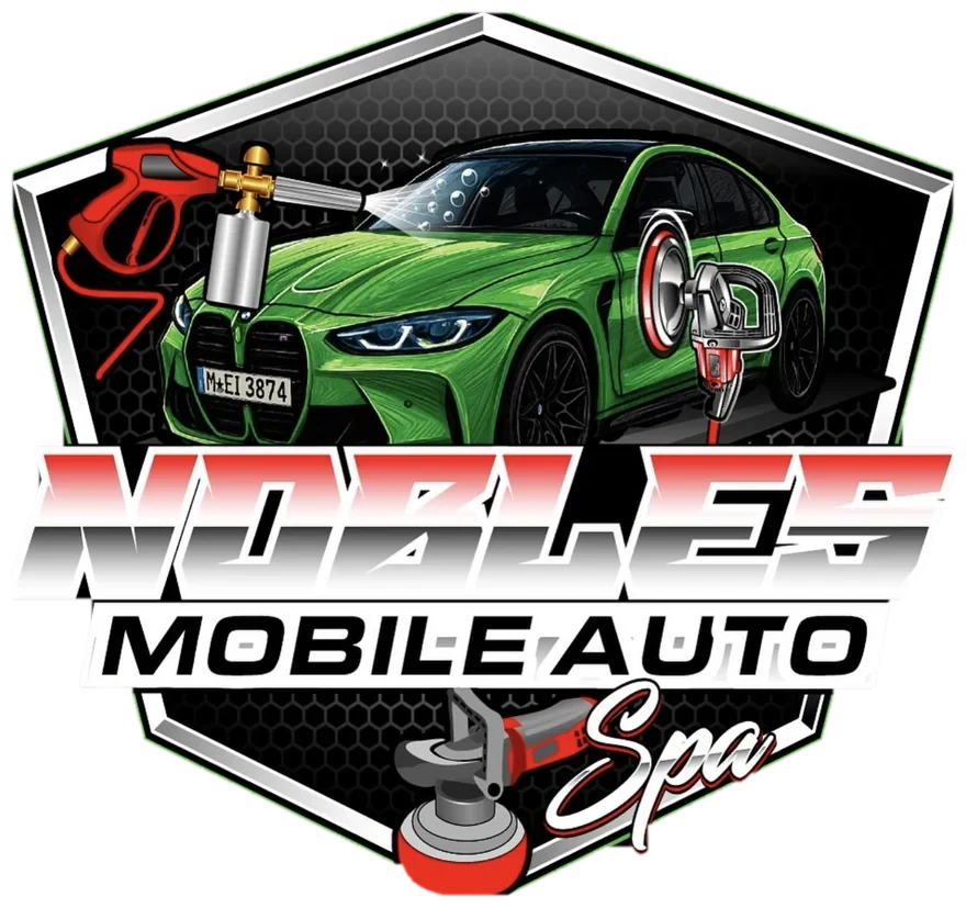 Nobles Mobile Auto Spa badge: a green sedan being foamed and polished